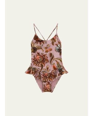 Zimmermann Aster Printed Frill One-Piece Swimsuit, Size 1-12 - White