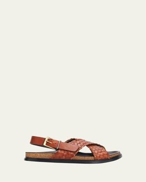 The Row Woven Leather Buckle Sandals - White