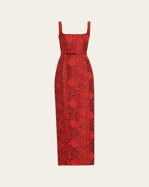 Saloni Bora Rose Brocade Long Dress - Red