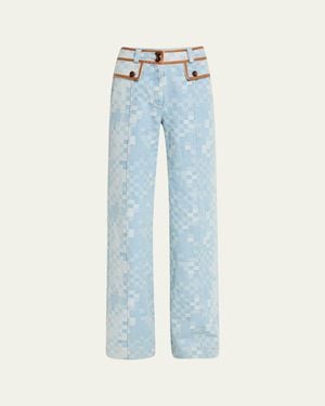 Ramy Brook Paula Checkered Denim Wide-Leg Pants - Blue