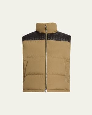 Bottega Veneta Cotton And Intrecciato Leather Puffer Vest - Natural