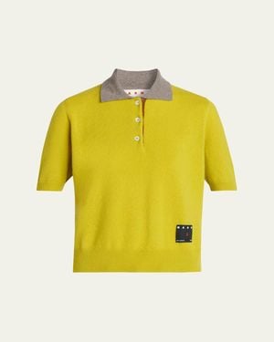 Marni Cashmere Short-Sleeve Polo Sweater - Yellow