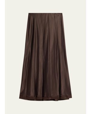 Vince Pleated Satin Midi Skirt - Brown