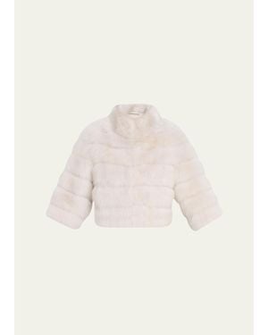 Gorski Lamb Shearling 3/4-Sleeve Crop Coat - Natural