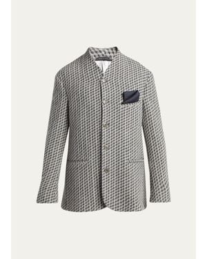 Giorgio Armani Geometric Wool And Cashmere Jacquard Blazer - Gray