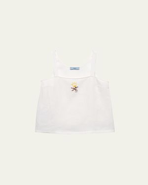 Prada Embroidered Linen Top - Natural