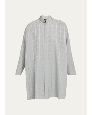 Eskandar Wide Longer Back Double Stand Collar Shirt - Gray
