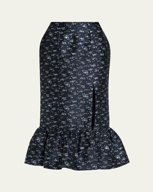 Markarian Farinata Floral Twill Ruffle Midi Skirt - Blue
