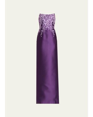 Pamella Roland Beaded Strapless Silk Column Gown - Purple