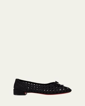 Christian Louboutin Sweetie Jane Woven Silk Ballerina Flats - White