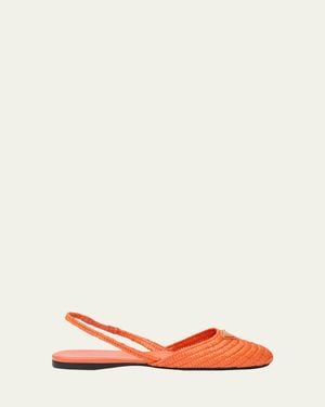 Prada 5Mm Raffia Slingback Flats - Pink