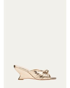 Loeffler Randall 75Mm Marsy Metallic Leather Angled Wedge Mules - Natural