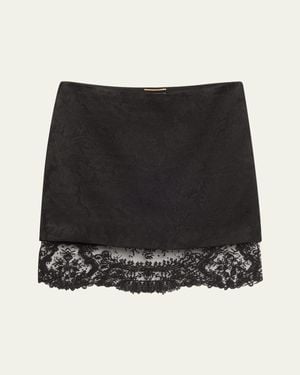 Saint Laurent Jacquard Lace Hem Mini Skirt - Black