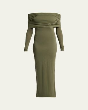 Balenciaga Off-The-Shoulder Transparent Jersey Maxi Dress - Green
