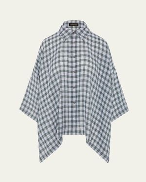 Eskandar Linen Dps Short Sleeve Shirt With Collar - Blue