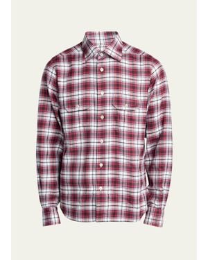 Kiton Cotton And Cashmere Plaid Double-Pocket Button-Down Shirt - Red