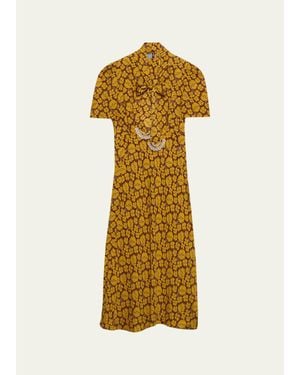 Prada Sable Floral Long Dress With Scarf Tie - Metallic