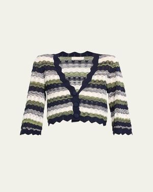 Ramy Brook Nell Wavy Knit Cropped Cardigan - Blue