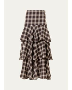 Akris Punto Shelley Plaid Techno Wool-Blend Midi Skirt - White