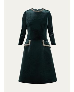 Teri Jon Embellished Velvet Cocktail Midi Dress - Black