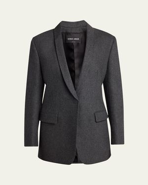 Giorgio Armani Cashmere Flannel Single-Breasted Blazer - Black