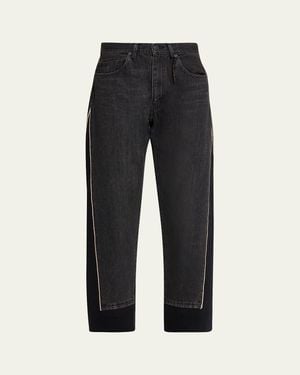 Undercover Mixed-Media Denim Straight-Leg Ankle Sweatpants - Black