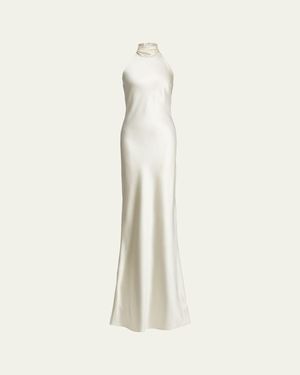 Ralph Lauren Chilton Stretch Satin Evening Dress - Natural