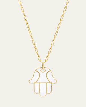 Audrey C. Jewelry Hamsa Enamel Pendant Necklace - Natural