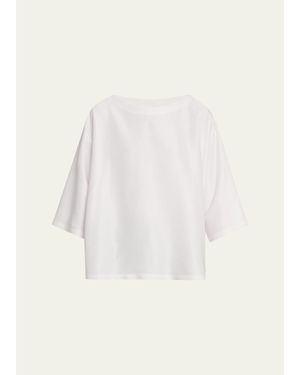 Eskandar 3/4-Sleeve Shimmer Silk Top - Natural