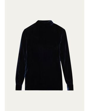 Giorgio Armani Mock-Neck Velvet Long-Sleeve Shirt - Black