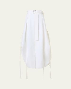 Akris Belted Side-Gathered Midi Skirt - White