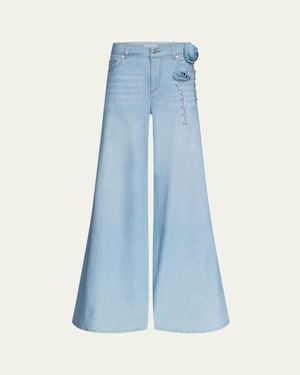 Area Crystal Rosette Wide Leg Jeans - Blue
