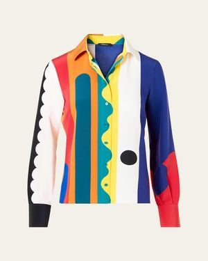 Akris Abstract-Print Silk Crepe Button-Down Shirt - Blue