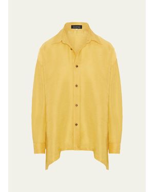 Eskandar A-Line Silk Plisse Shirt - Yellow