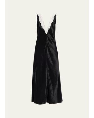 Maria McManus Lace V-Neck Sateen Dress - Black