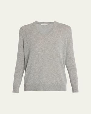 The Row Phora Lightweight Cashmere V-Neck Sweater - Gray