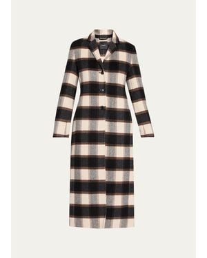 Theory Plaid Virgin Wool-Blend Long Coat - White