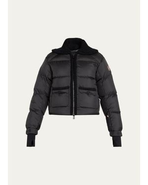 Moncler Jolie Rib Knit Collar Down Bomber Jacket - Black