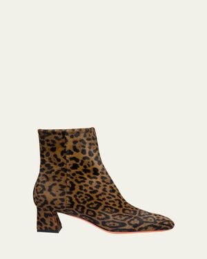 Santoni Marta Leopard Block Heel Booties - Brown