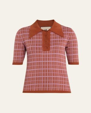 Plan C Check Short-Sleeve Polo Shirt - Red