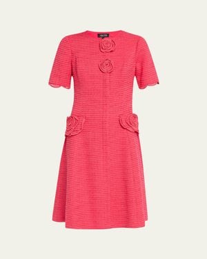 Teri Jon A-Line Floral Applique Boucle Dress - Pink