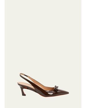Santoni 55Mm Adri Patent Leather Bow Pumps - Natural