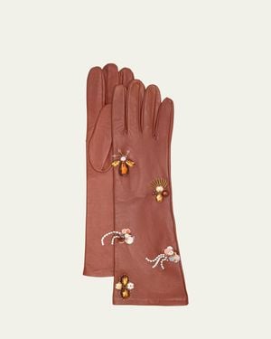 Ulla Johnson Laetitia Embellished Leather Gloves - Red