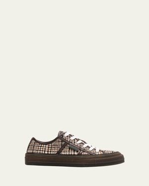 Brunello Cucinelli Tweed Leather-Trim Sneakers - White