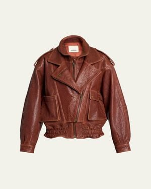 Isabel Marant Aneli Double-Collar Leather Bomber Jacket - Red