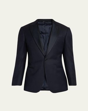 Giorgio Armani Soft Jacquard Satin-Trim Single-Breasted Blazer - Blue