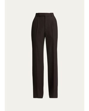 Saint Laurent Pinstriped Wool Crepe De Laine Straight-Leg Pants - Black