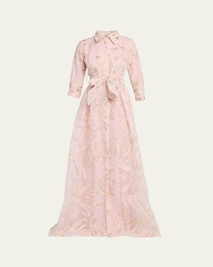 Teri Jon Metallic Organza Shirt Gown in Pink | Lyst