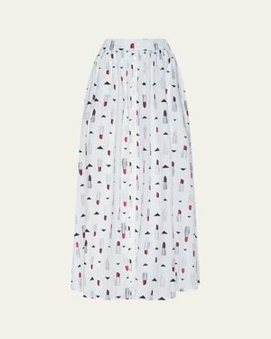 L'Agence Seina Lipstick-Print Midi Skirt - White