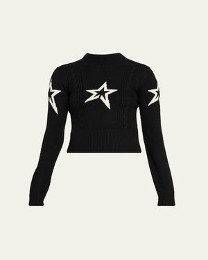 Perfect Moment Cropped Cable-Knit Star Sweater - Black